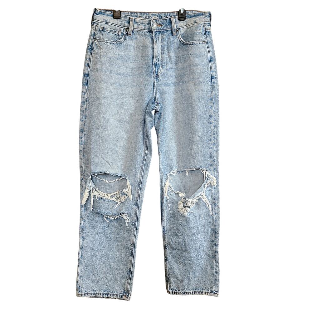 American Eagle Womens Mom Straight Jean Size 10 R Distressed High Rise Relaxed